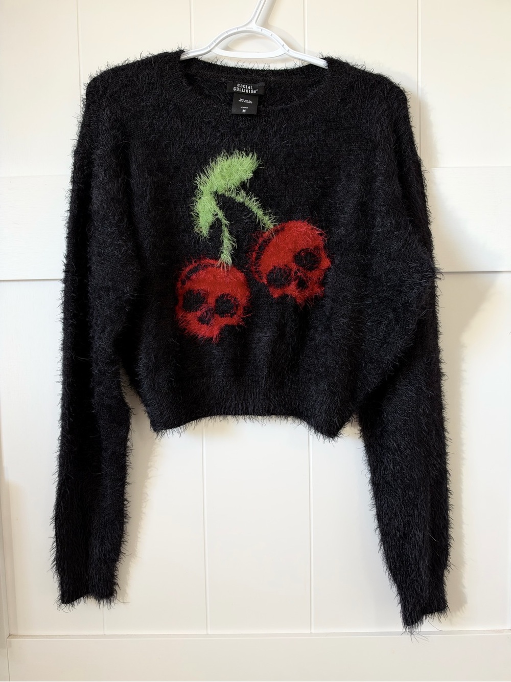 Social Collision Cherry Skull Sweater in Black & Red Size Medium